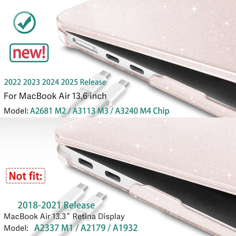 May Chen for M4 MacBook Air 13.6 inch Case 2025 2024 2023 2022 Release A3240 M3 A3113 M2 A2681, Plastic Hard Shell Case for MacBook Air 13.6" with Retina Display Fits Touch ID, Sakura Pink Glitter - Image 3